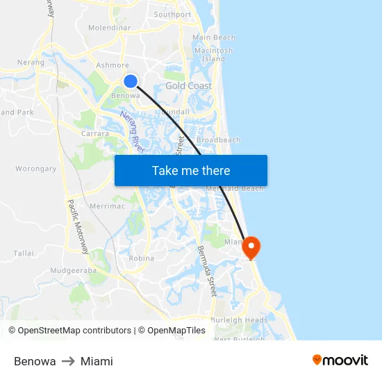 Benowa to Miami map