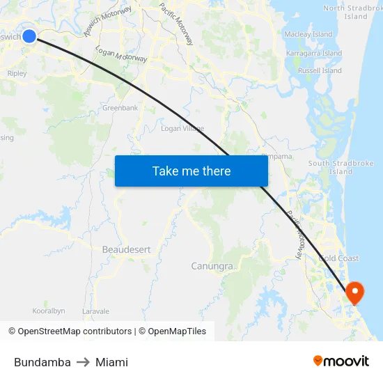Bundamba to Miami map