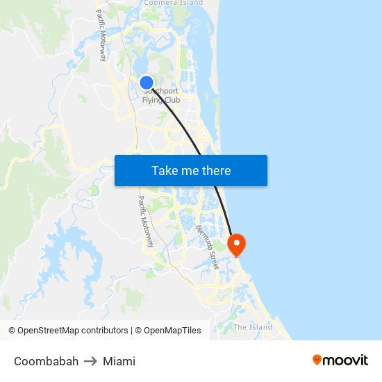 Coombabah to Miami map