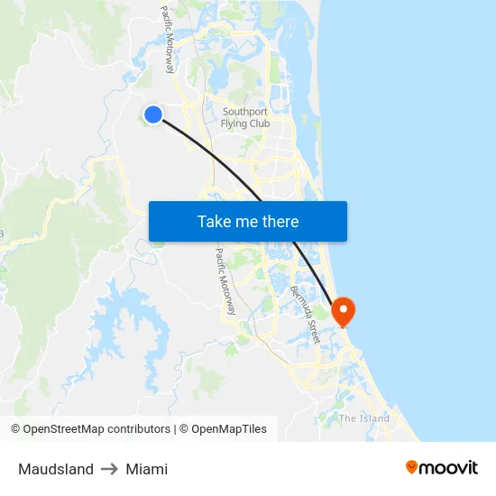 Maudsland to Miami map