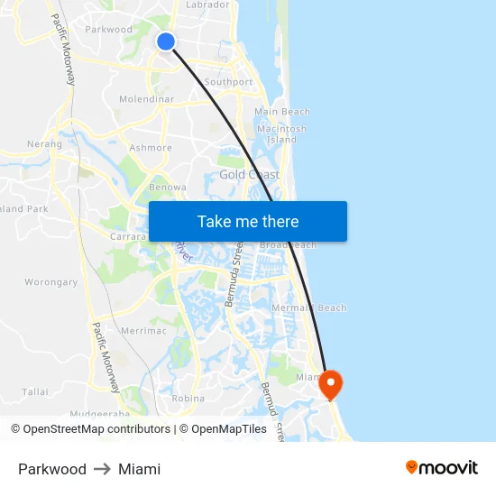 Parkwood to Miami map