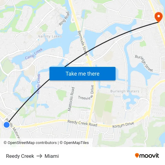 Reedy Creek to Miami map