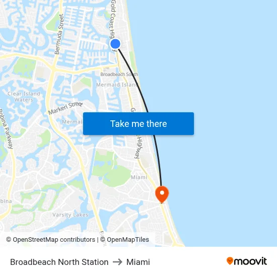 Broadbeach North Station to Miami map