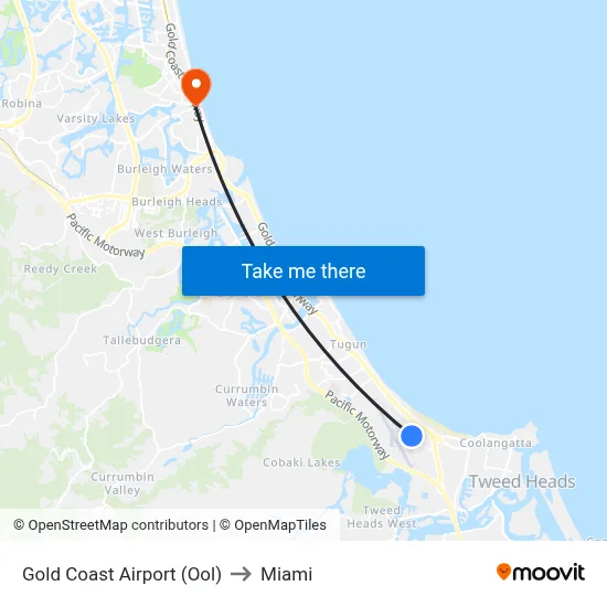 Gold Coast Airport (Ool) to Miami map