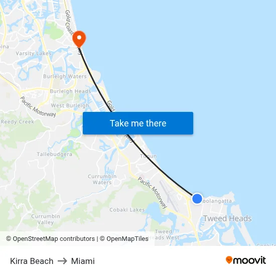 Kirra Beach to Miami map
