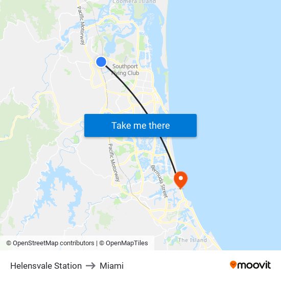 Helensvale Station to Miami map
