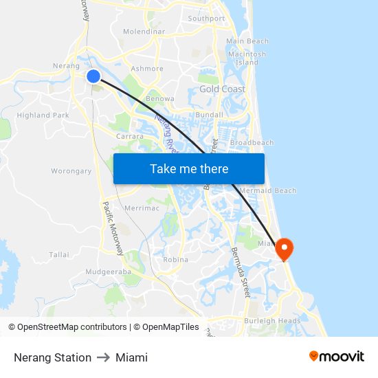 Nerang Station to Miami map