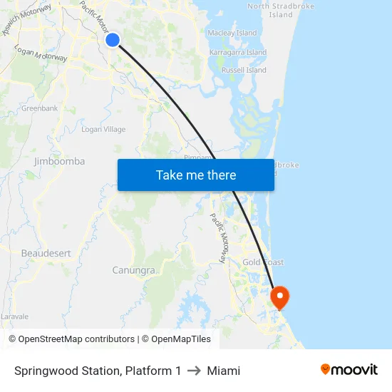 Springwood Station, Platform 1 to Miami map