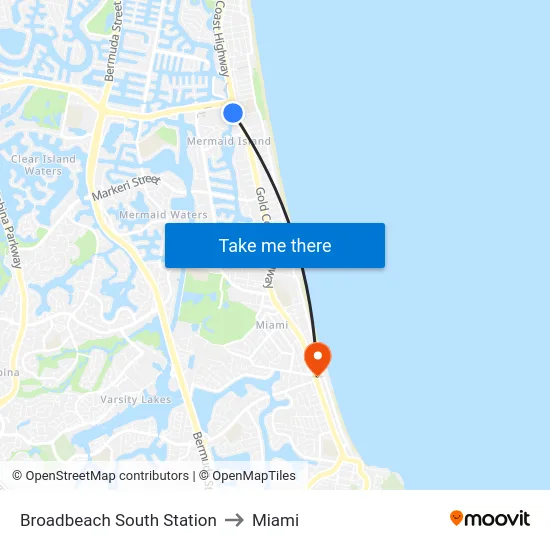Broadbeach South Station to Miami map