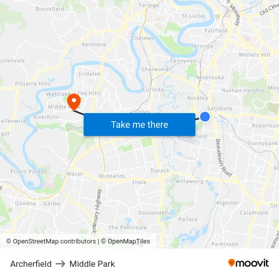 Archerfield to Middle Park map