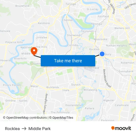 Rocklea to Middle Park map