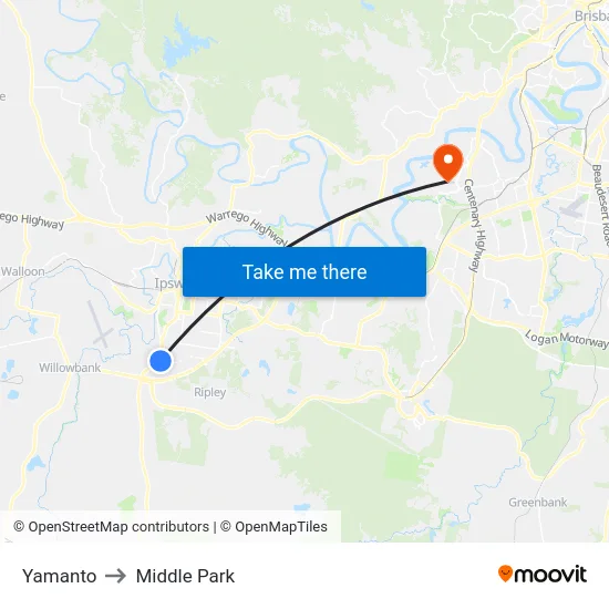 Yamanto to Middle Park map