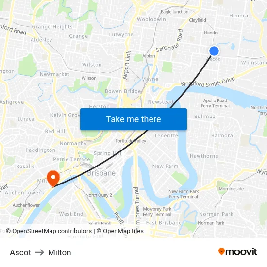 Ascot to Milton map