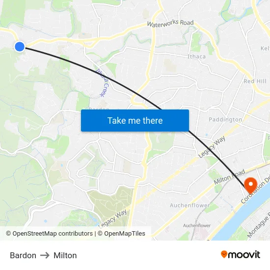 Bardon to Milton map