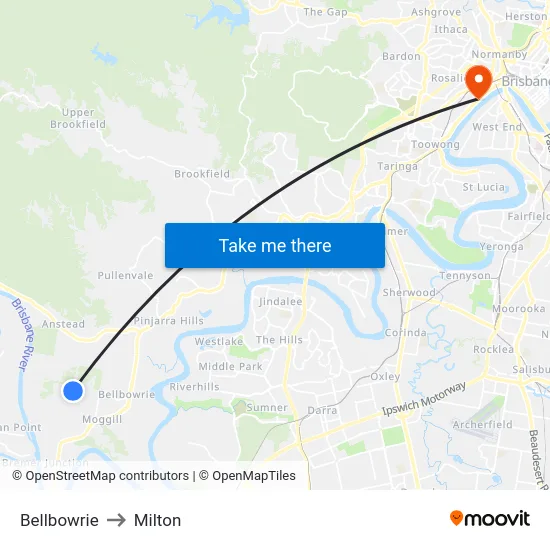 Bellbowrie to Milton map