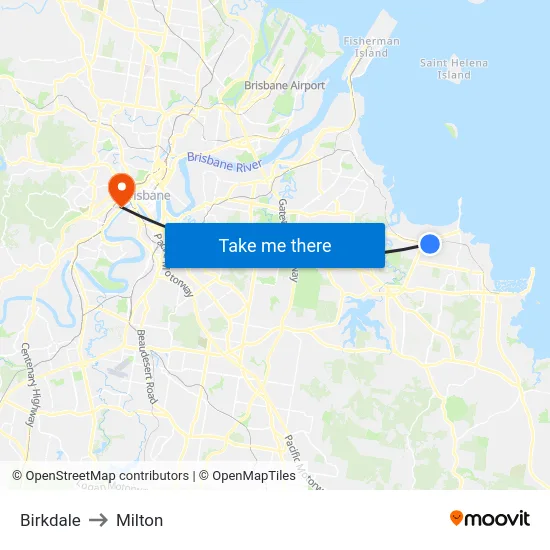 Birkdale to Milton map