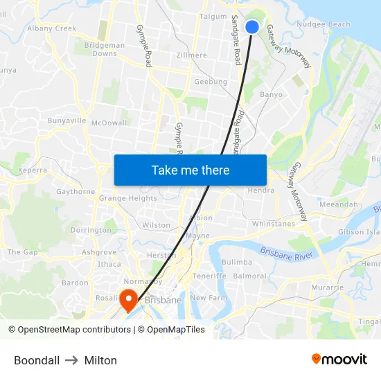 Boondall to Milton map
