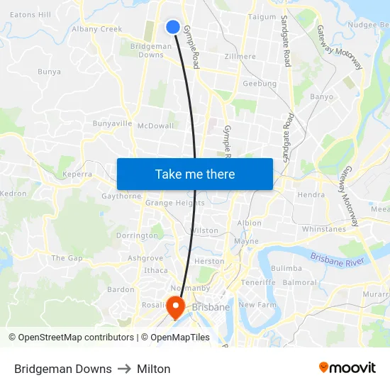 Bridgeman Downs to Milton map