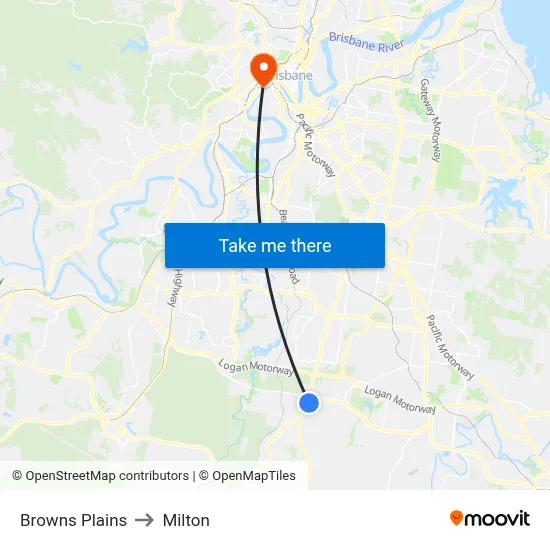Browns Plains to Milton map