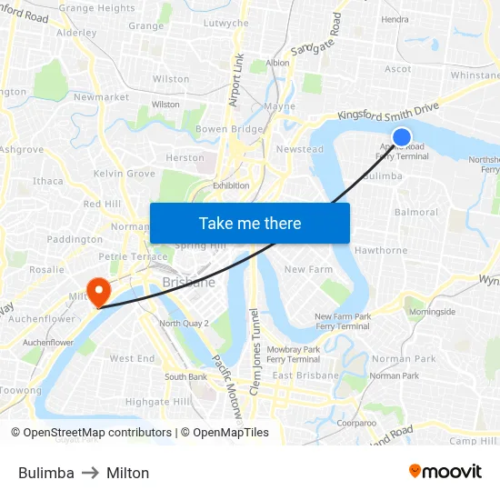 Bulimba to Milton map