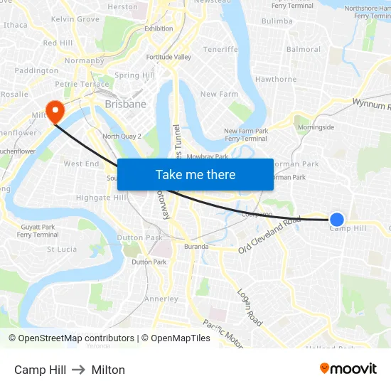Camp Hill to Milton map