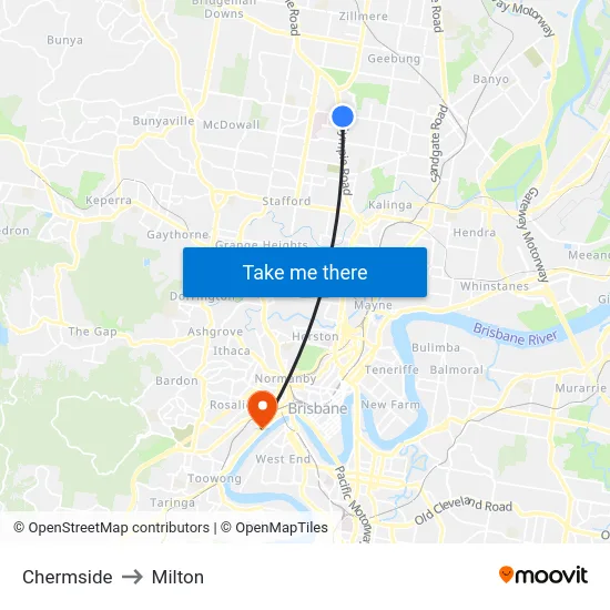 Chermside to Milton map