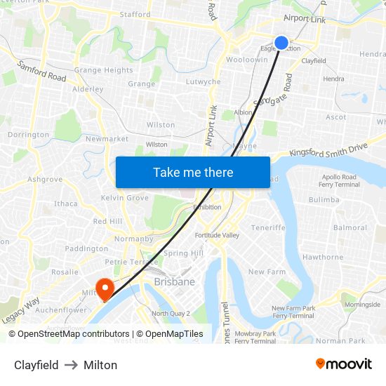 Clayfield to Milton map