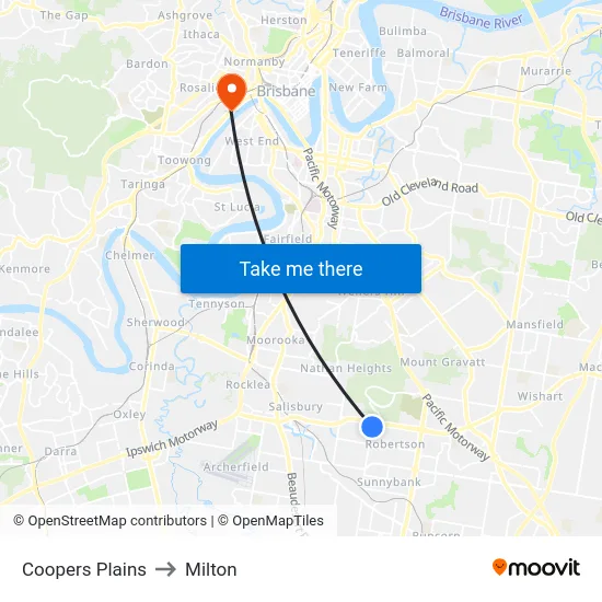 Coopers Plains to Milton map