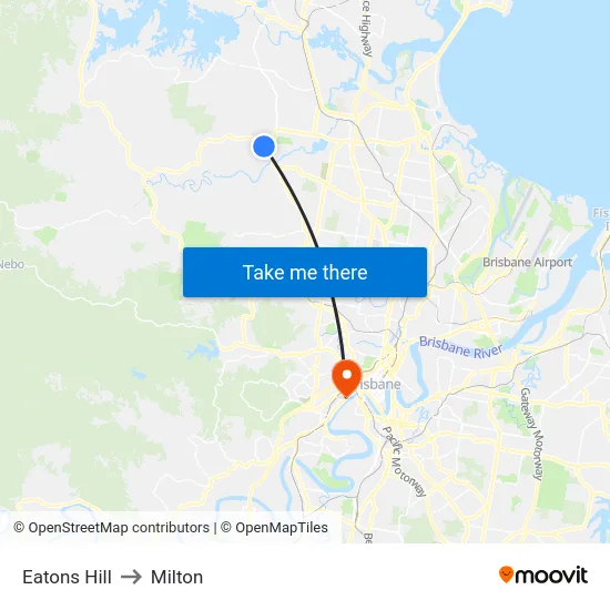 Eatons Hill to Milton map