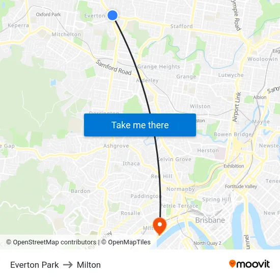 Everton Park to Milton map
