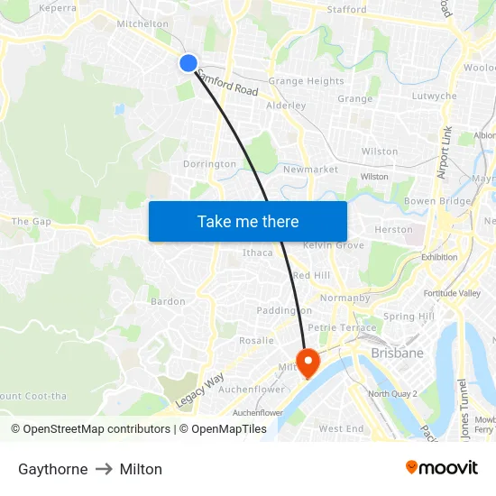 Gaythorne to Milton map