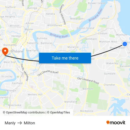 Manly to Milton map
