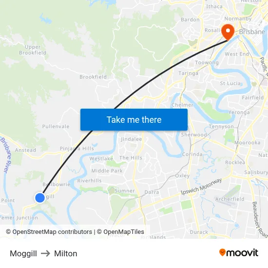 Moggill to Milton map