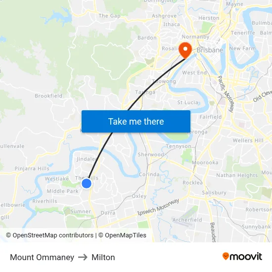 Mount Ommaney to Milton map