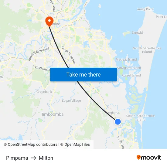 Pimpama to Milton map