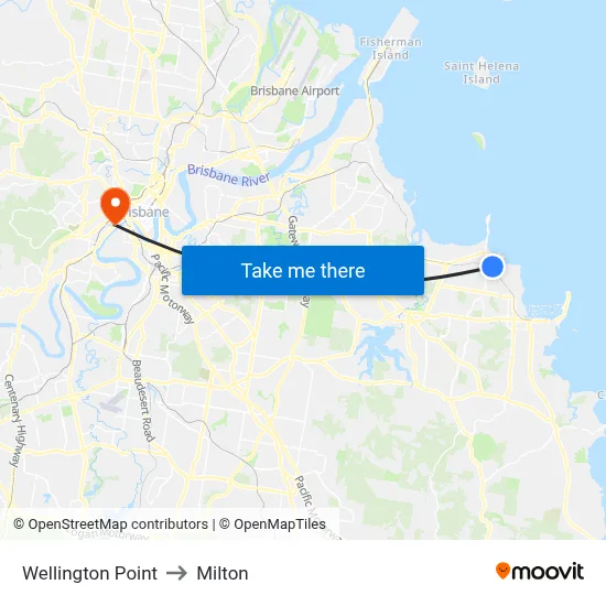 Wellington Point to Milton map