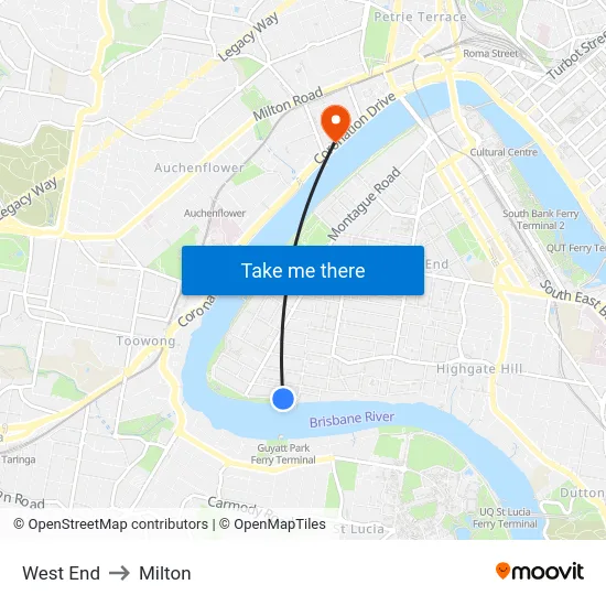 West End to Milton map