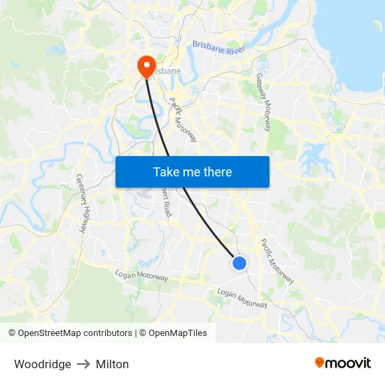 Woodridge to Milton map