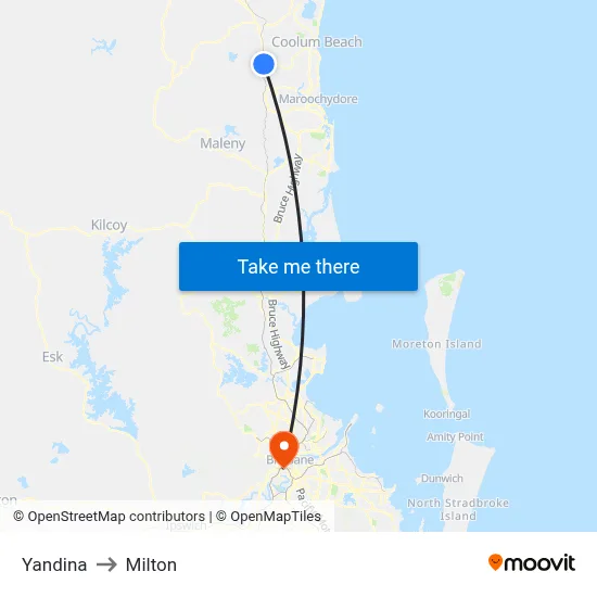 Yandina to Milton map
