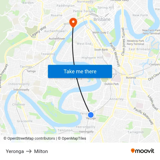 Yeronga to Milton map