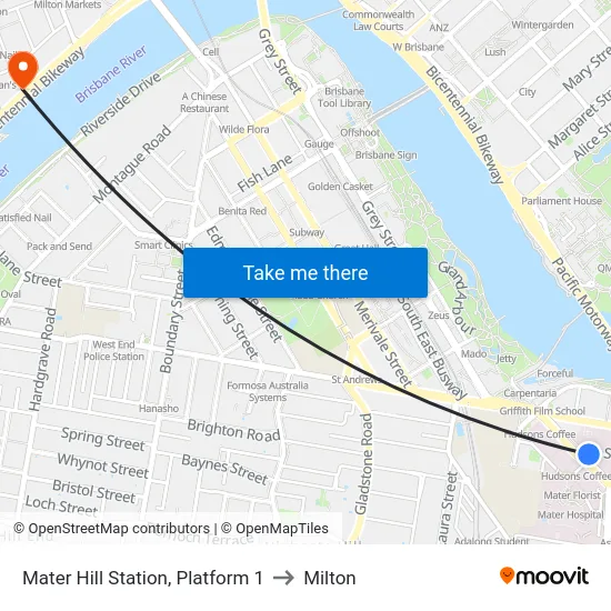 Mater Hill Station, Platform 1 to Milton map