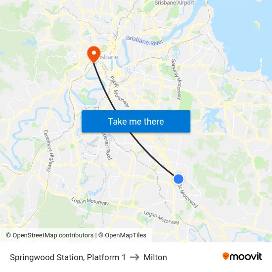 Springwood Station, Platform 1 to Milton map