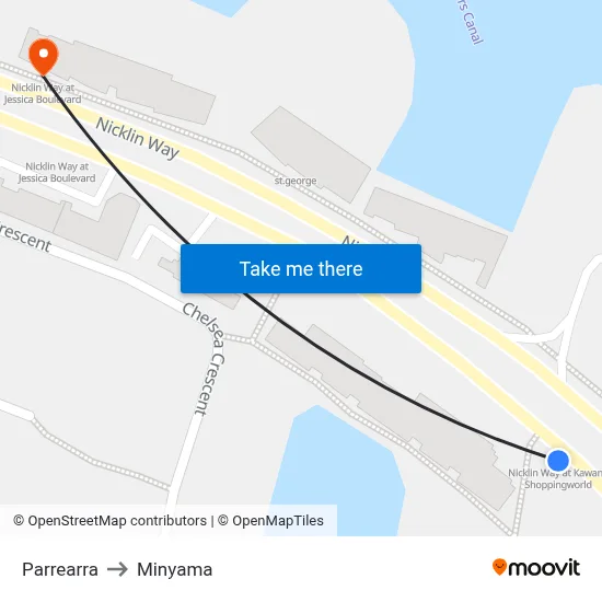 Parrearra to Minyama map