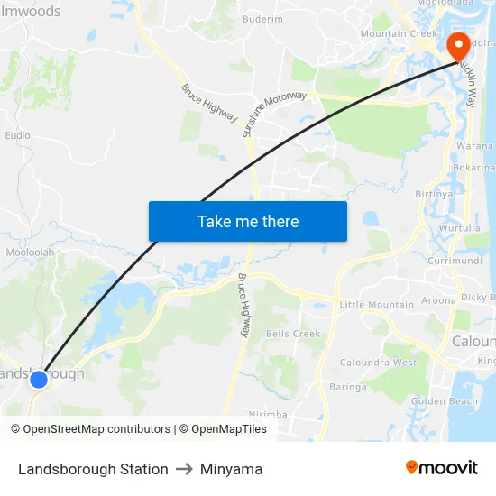 Landsborough Station to Minyama map