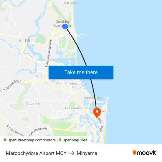 Maroochydore Airport MCY to Minyama map