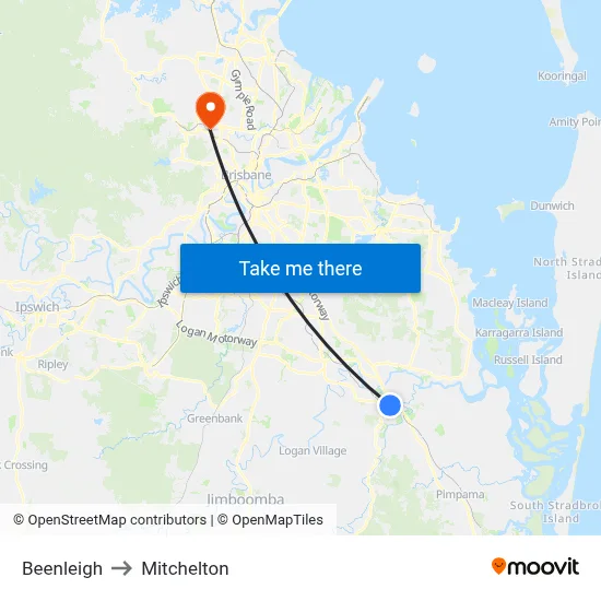 Beenleigh to Mitchelton map