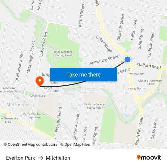 Everton Park to Mitchelton map