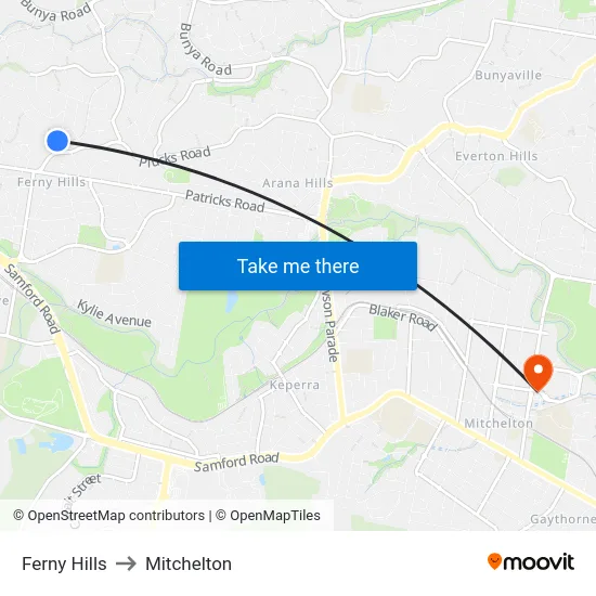 Ferny Hills to Mitchelton map