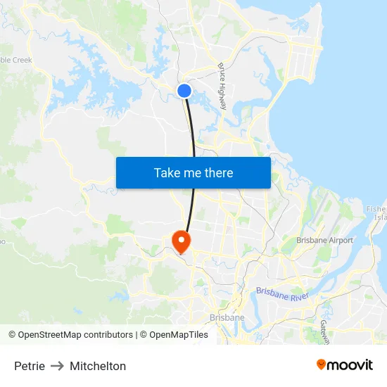 Petrie to Mitchelton map