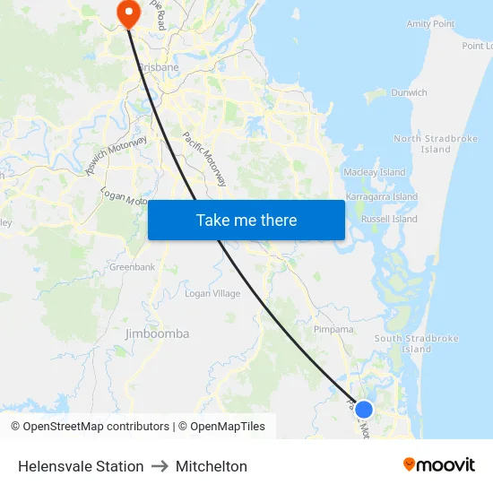 Helensvale Station to Mitchelton map